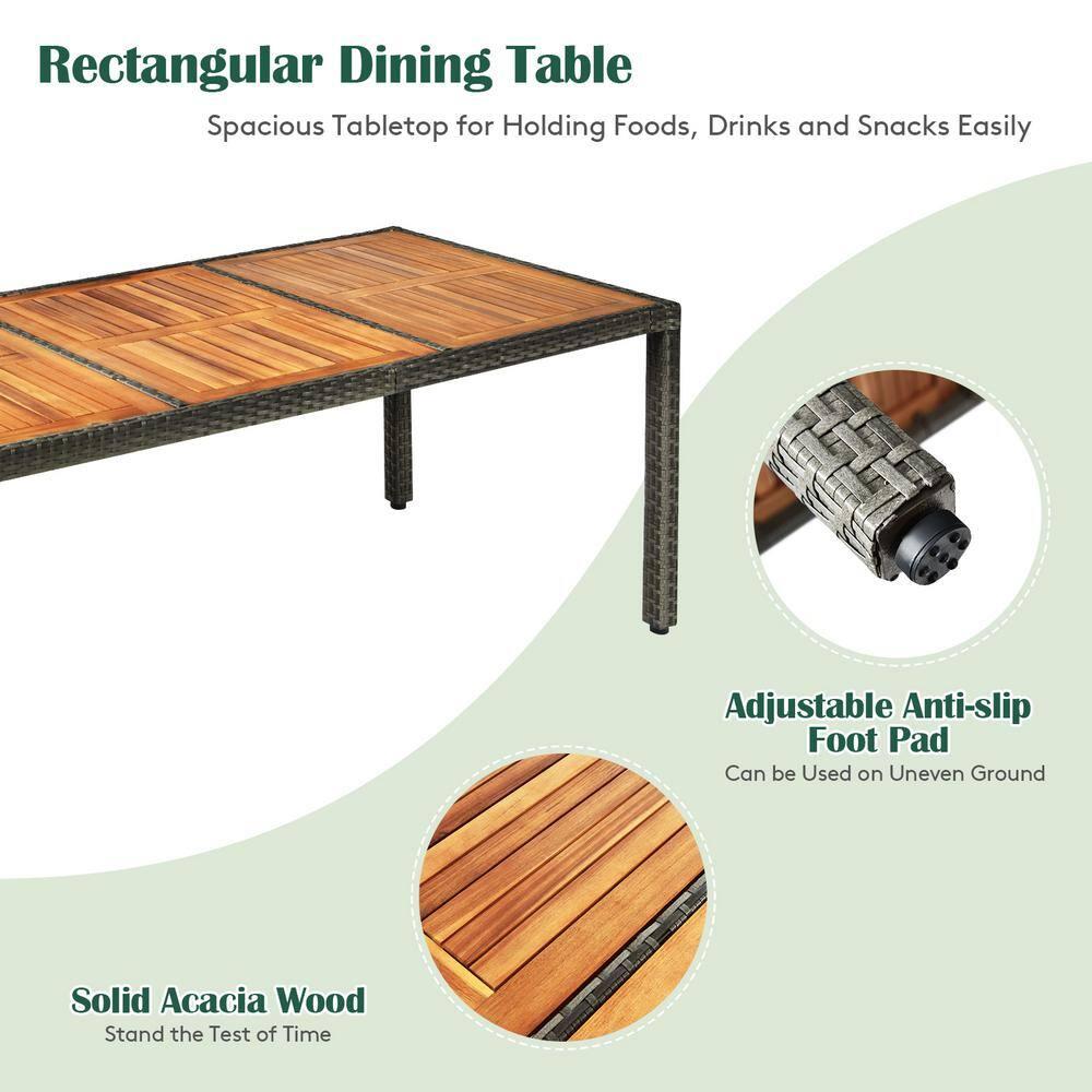 Costway 9 Pieces Outdoor Wicker Dining Set with Acacia Wood Table and 8 Armchairs