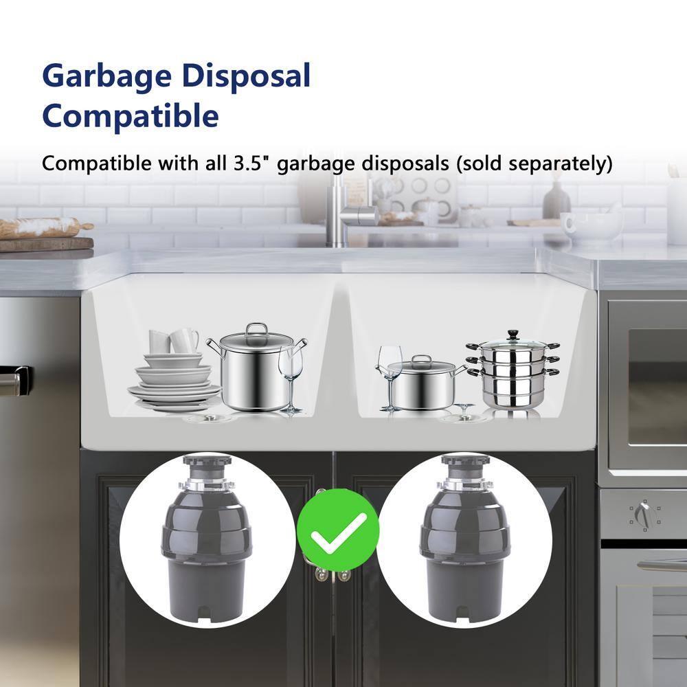 Nova 33" L x 18" W Double Bowl Fireclay Farmhouse Kitchen Sink with Sink Grid and Basket Strainer