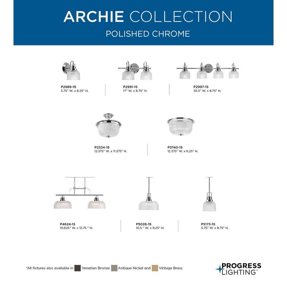 Progress Lighting Archie 1-Light Pendant, Chrome, Double Prismatic Glass Shade