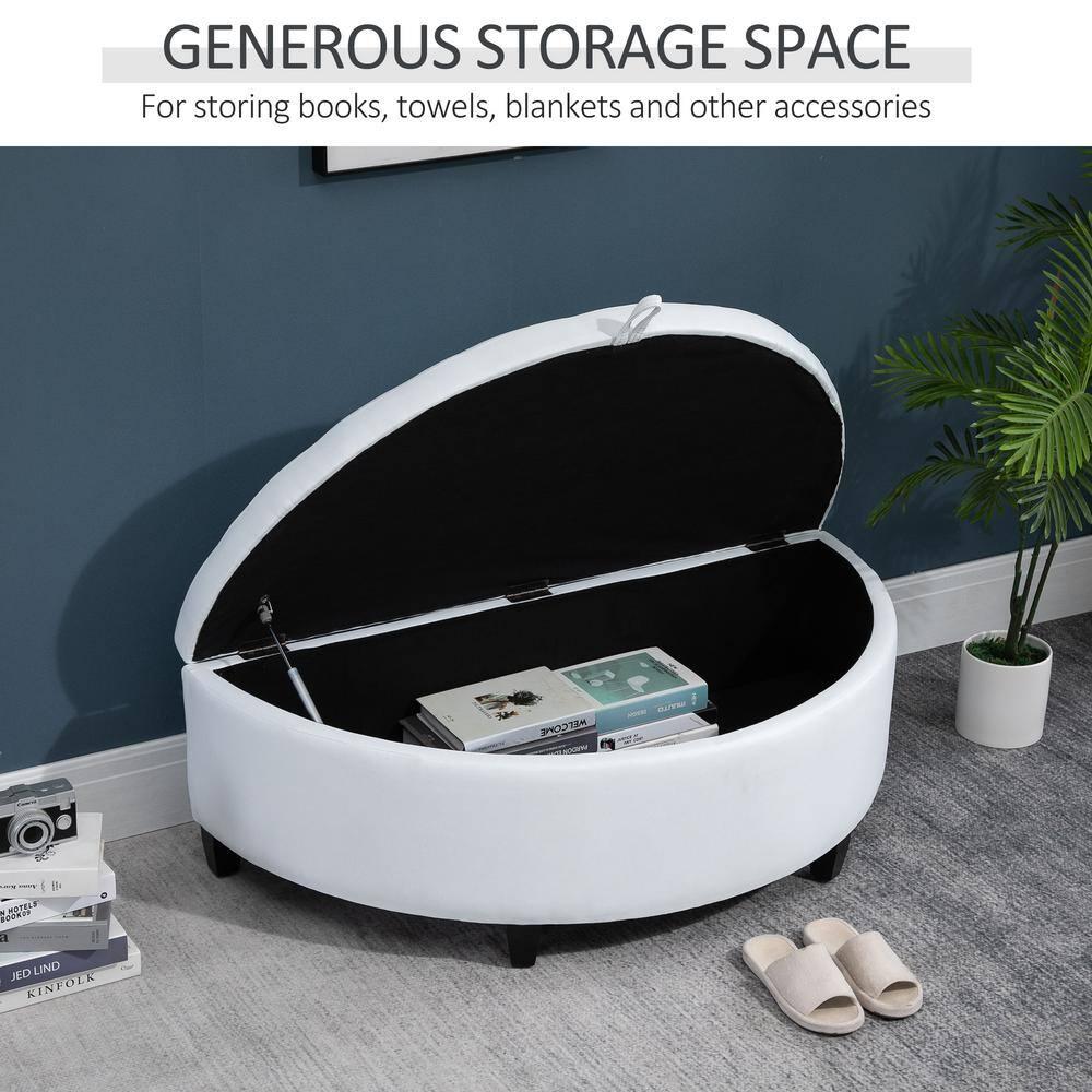 HOMCOM Half Moon Modern Luxurious Polyester Fabric Storage Ottoman Bench with Legs Lift Lid Thick Sponge Pad for Living Room, Entryway, Bedroom