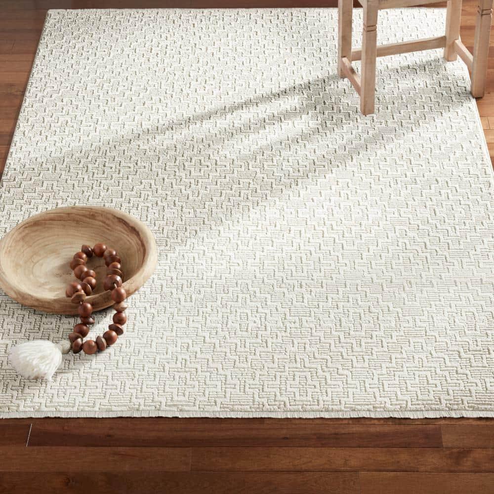 Town & Country Living TOWN & COUNTRY LUXE Tretta Modern Geo Area Rug with Plush High-Low Texture, Ivory