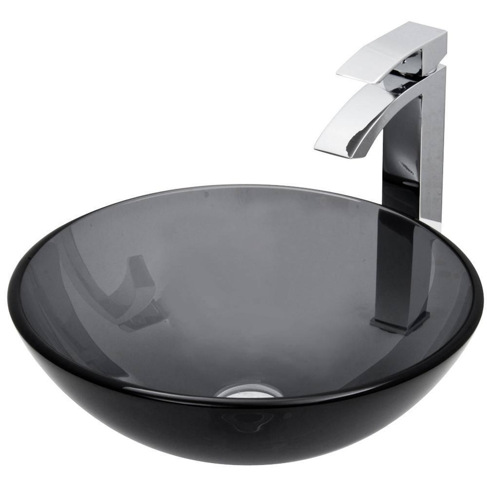 Glass Handmade Circular Vessel Bathroom Sink with Faucet