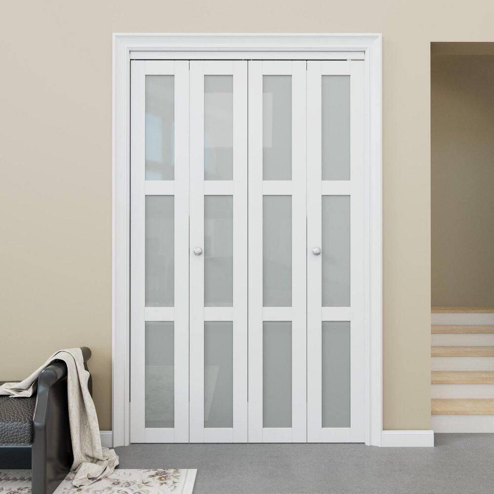 Frosted Glass And Solid Manufactured Wood Bi-Fold Door With Installation Hardware Kit