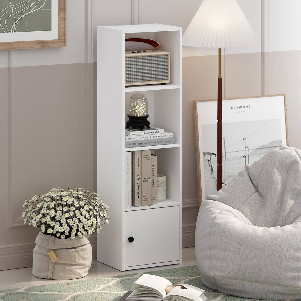 Furinno Luder 4-Tier Shelf Bookcase with 1 Door Storage Cabinet, White