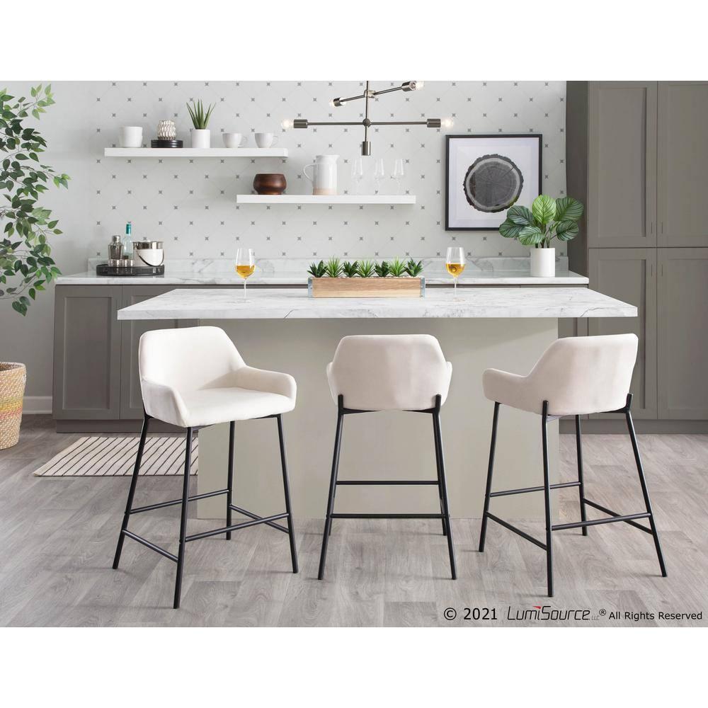 Set of 2 Daniella Metal/Polyester Counter Height Barstools Black/Cream - LumiSource: Upholstered, Spot Clean, Foam Filled, Fixed Height