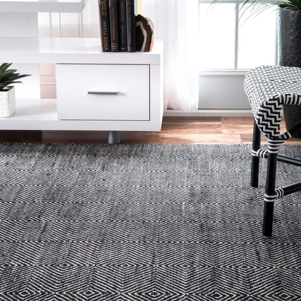 Nuloom Ago Geometric 3x5 Wool Accent Indoor Area Rug for Living Room Bedroom Dining Room Entryway Kitchen, Black/Ivory