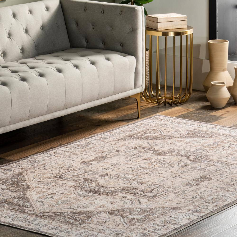 Nuloom 5x8 Machine Washable Rain Haven Vintage Medallion Indoor Area Rug, Brown Non-Slip Backing, Stain Resistant, BedroomLiving Room, Kitchen