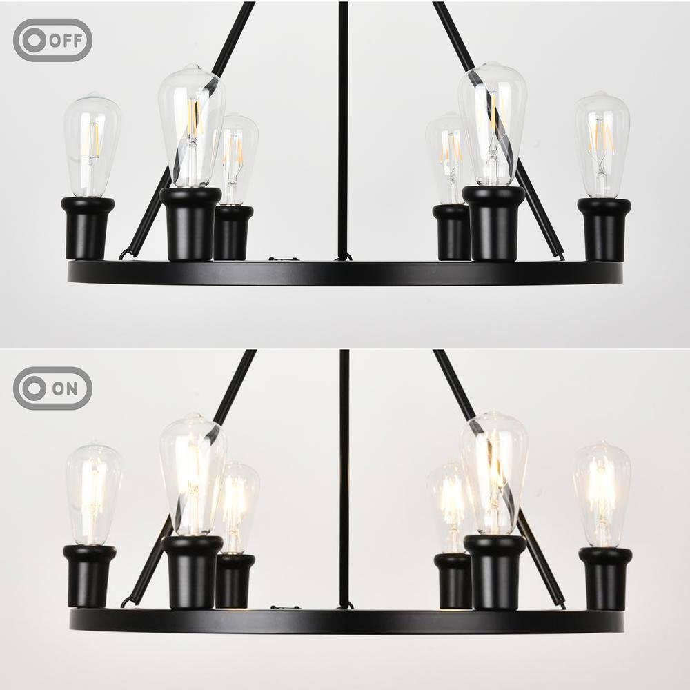 Farmhouse 6 Lights Black Wagon Wheel Chandelier,Modern Vintage Round Pendant Light Fixture for Dining Room,Living Room, Entryway Foyer Kitchen Island, E26