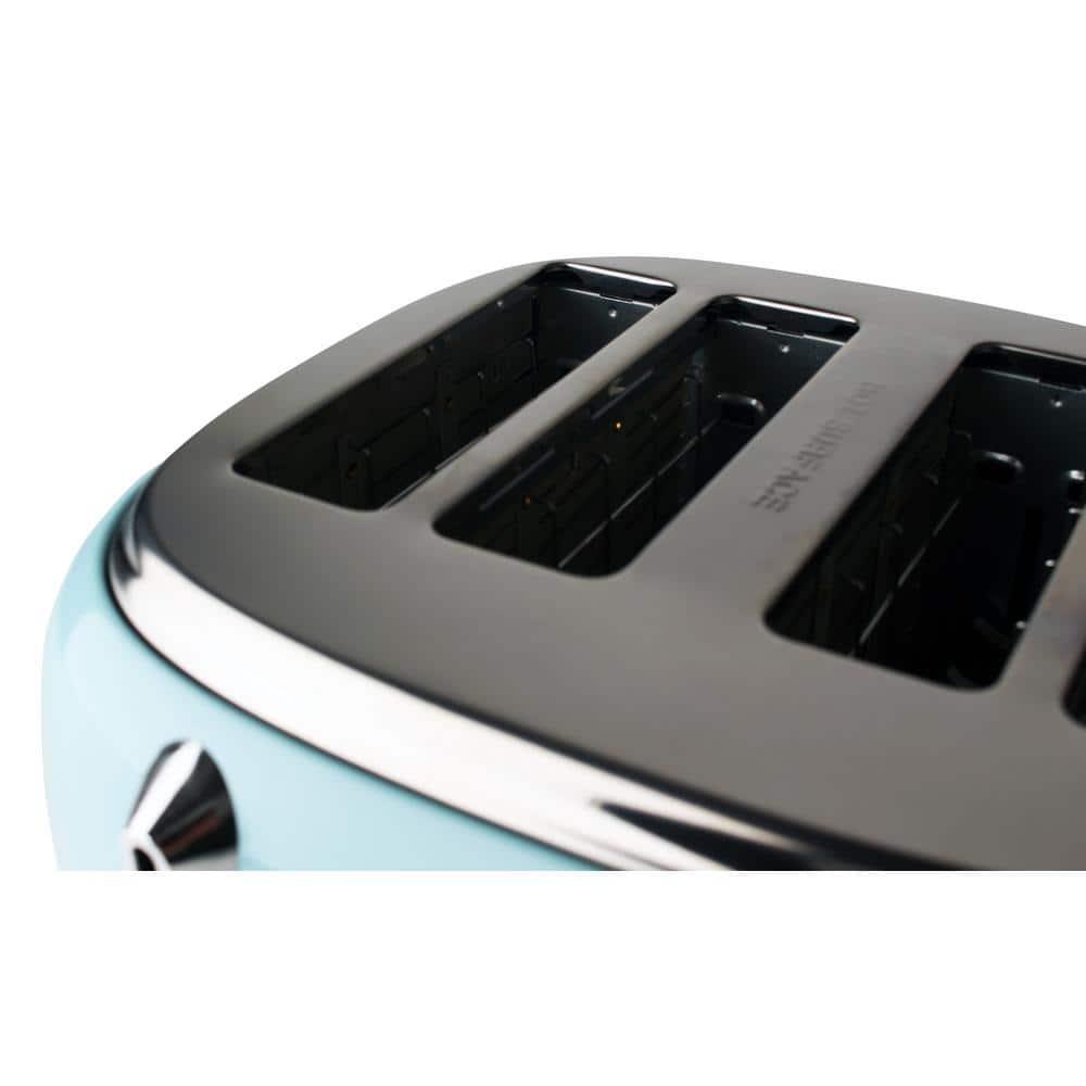Haden Heritage 4 Slice Wide Slot Stainless Steel Toaster with Adjustable Browning Control & Non-Slip Feet, Turquoise & Chrome