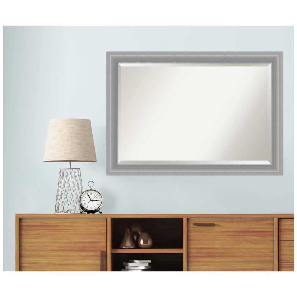 Amanti Art Bathroom Mirror, Peak Polished Nickel Narrow Wall Mirror for use as Bathroom Vanity Mirror Over Sink (28.5 x 40.5 in.) Beveled Mirror, Silver Mirror, Traditional Mirror from WI, USA
