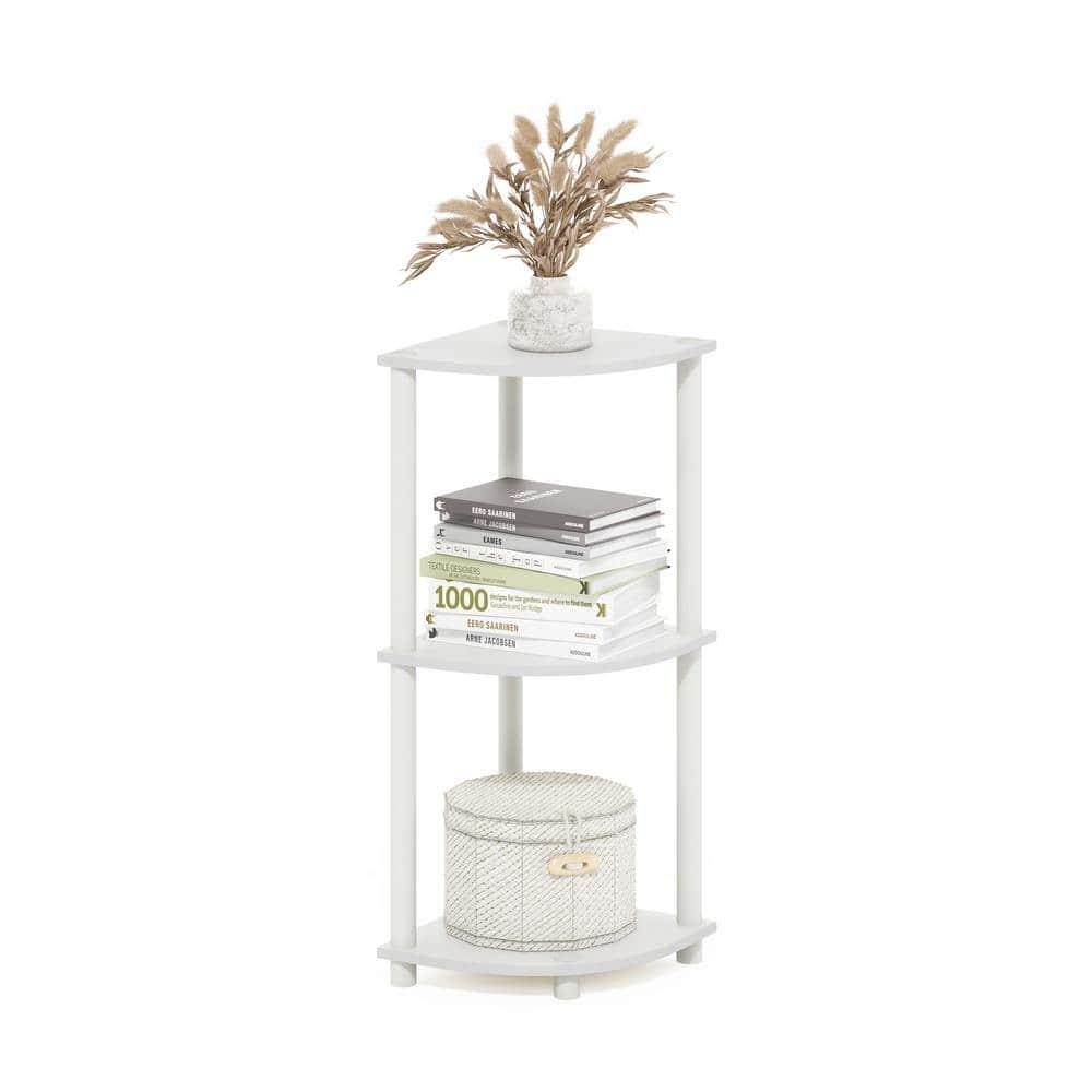 Furinno Turn-N-Tube 3-Tier Corner Display Rack Multipurpose Shelving Unit, White/White