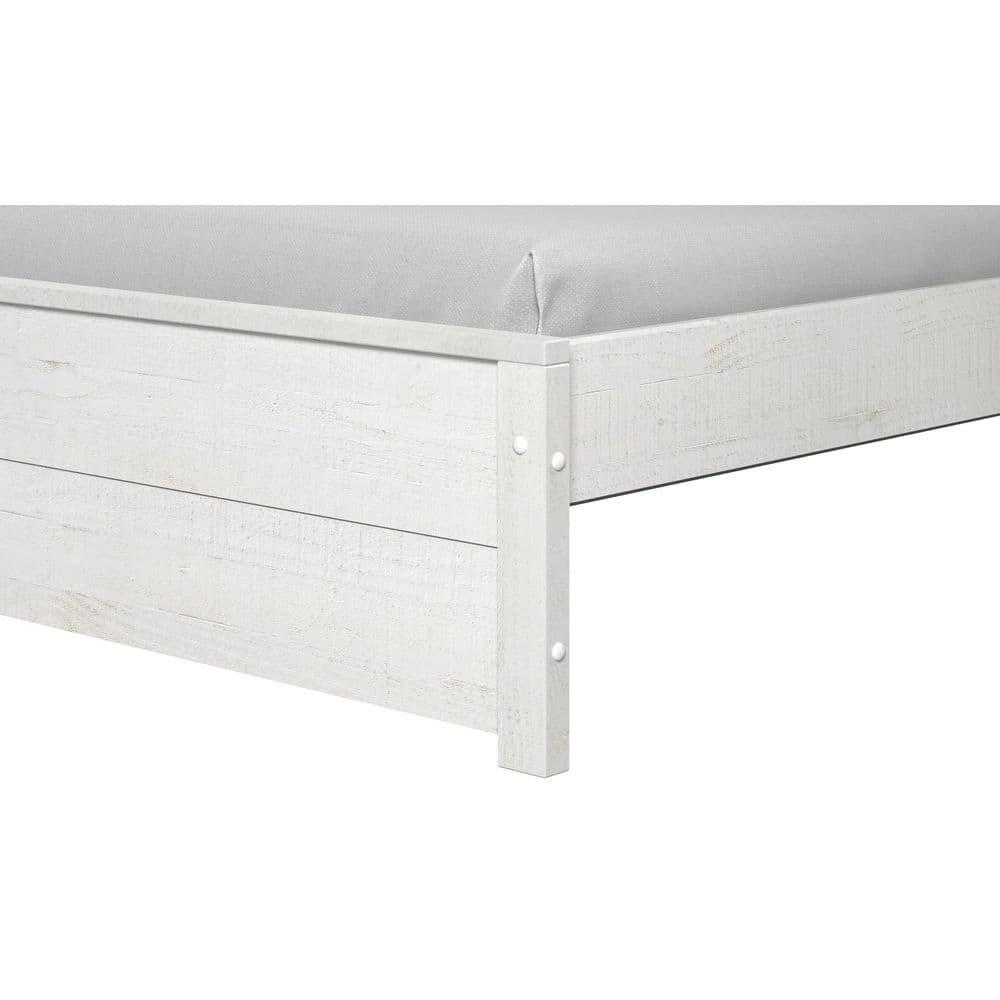 Camaflexi Hampton Solid Wood King Size Bed Frame with Headboard, King Bed with Wood Slat Supports, Coastal White Finish