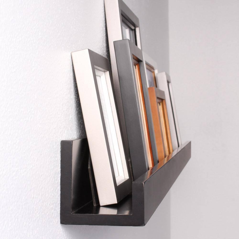 Wood Floating Wall Shelf Picture Frame Holder Ledge, Black