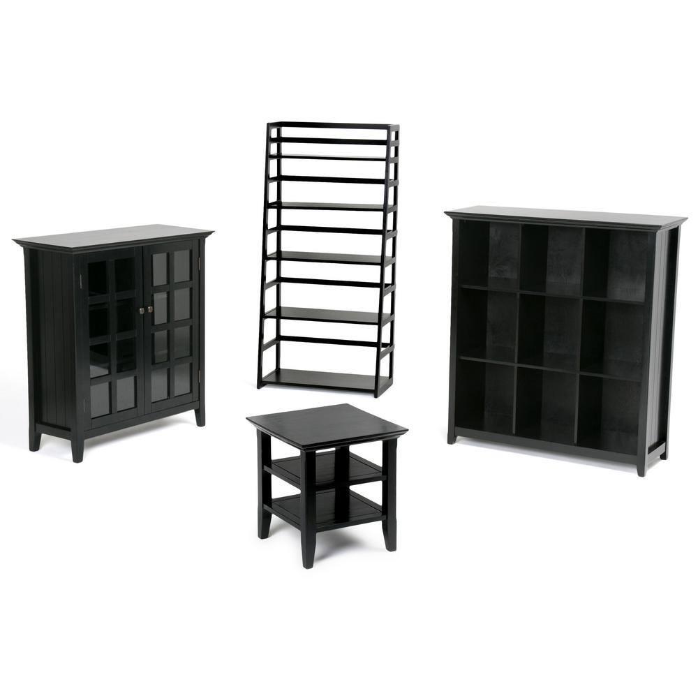 Simpli Home Acadian Solid Wood Shelf Storage Cabinet with Glass Doors and Adjustable Shelves