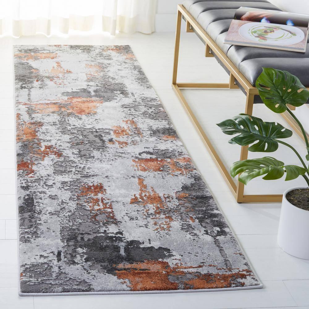 Craft CFT820 Loomed Indoor Runner Rug - Grey/Orange - 2'3"x12' - Safavieh