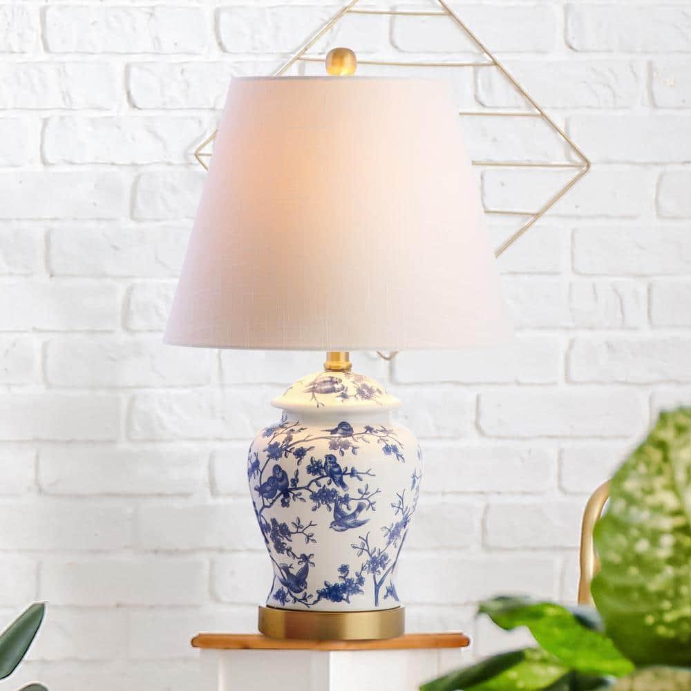 JONATHAN Y Penelope 22" French Country Cottage Ceramic/Iron Chinoiserie Ginger Jar LED Table Lamp, Navy/White