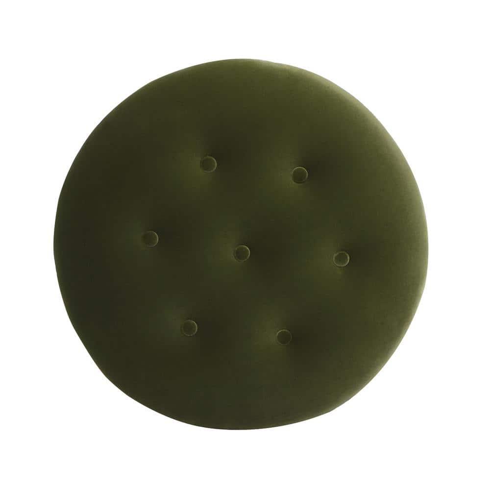 Jennifer Taylor Home Yolanda 24" Round Upholstered Accent Ottoman, Olive Green Performance Velvet