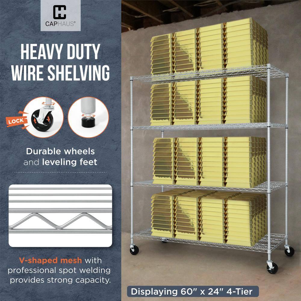 CAPHAUS CAPHAUS NSF Commercial Grade Heavy Duty 5-Tier Wire Shelving w/Wheels, Leveling Feet, 48 x 18 x 76-Inch, Multiple Options
