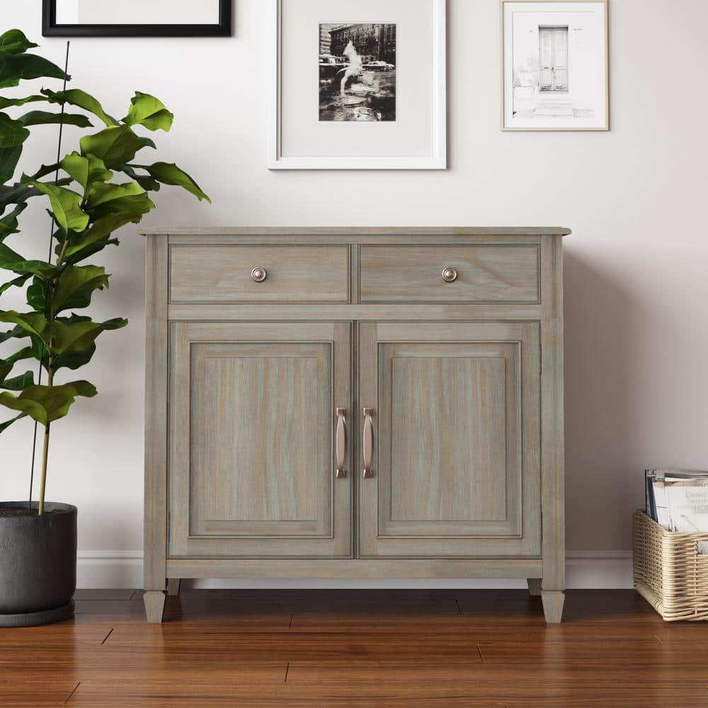 Simpli Home Connaught 40"W Solid Wood 2-Shelf Entryway Storage Cabinet with 2 Storage Drawers