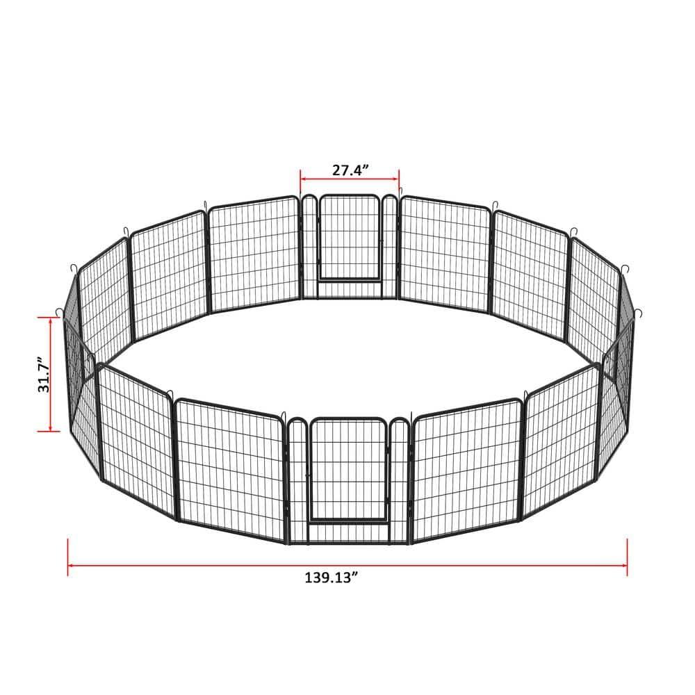 16 Panels Pet Exercise Play Pen with Door,31.7"H,Heavy Duty Metal black Playpen,Dog Playpen for Outdoor, Indoor