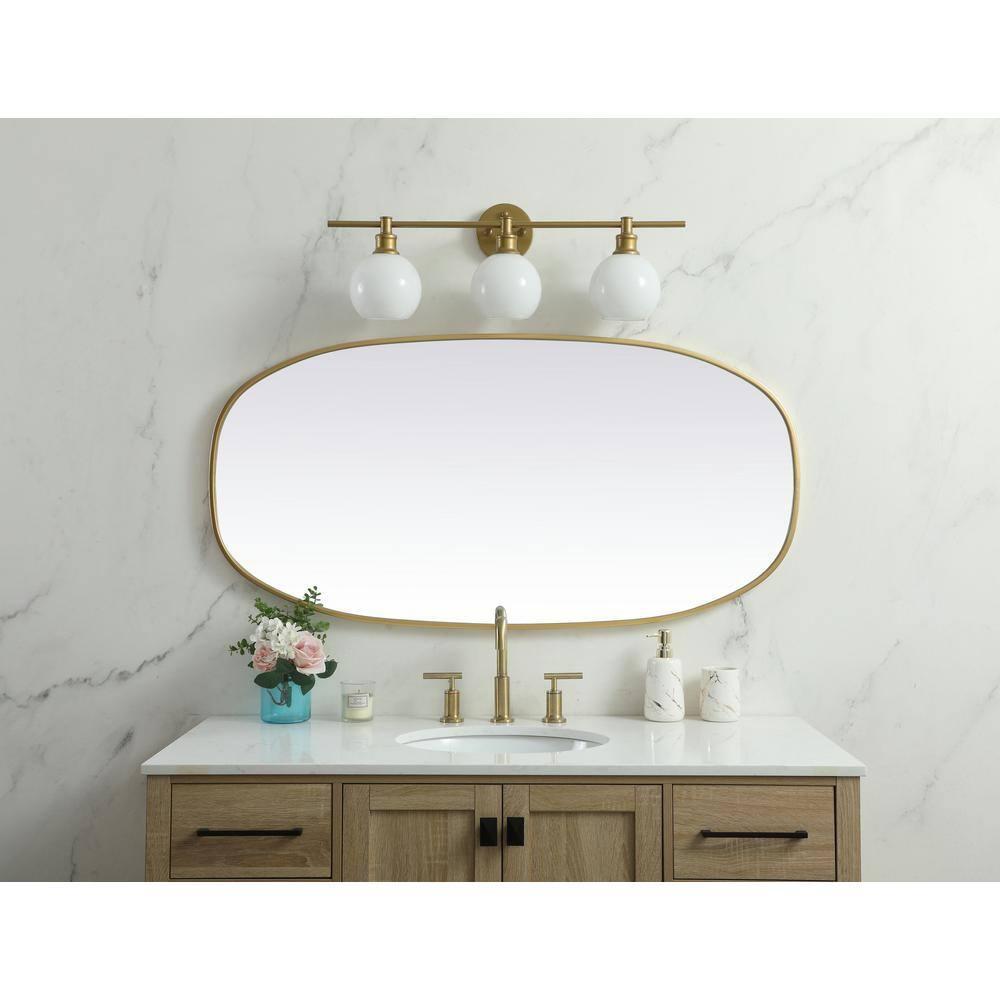 Elegant Lighting Metal Frame Oval Mirror 24x48 Inch in Brass