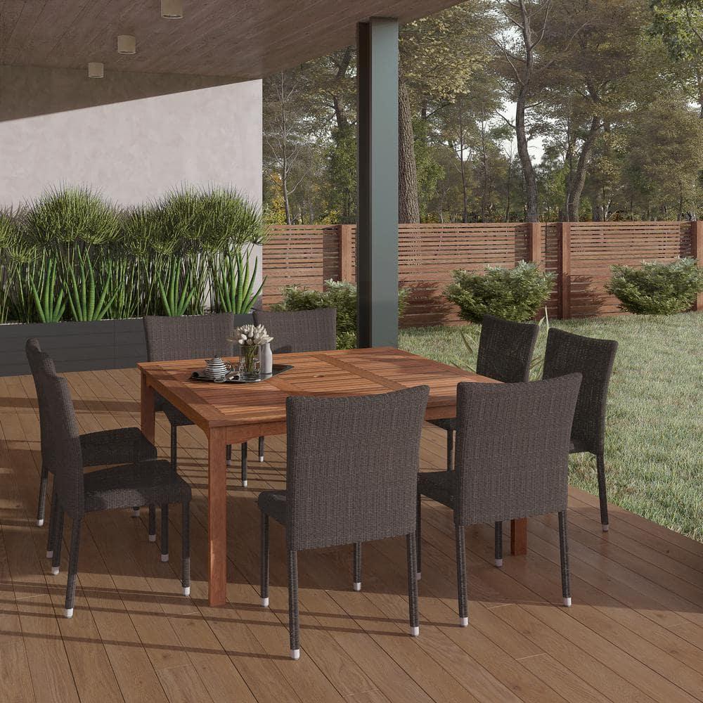Amazonia Provence 9-Piece  Solid Wood 100% FSC and Eco-Friendly Wicker Square Patio Dining
