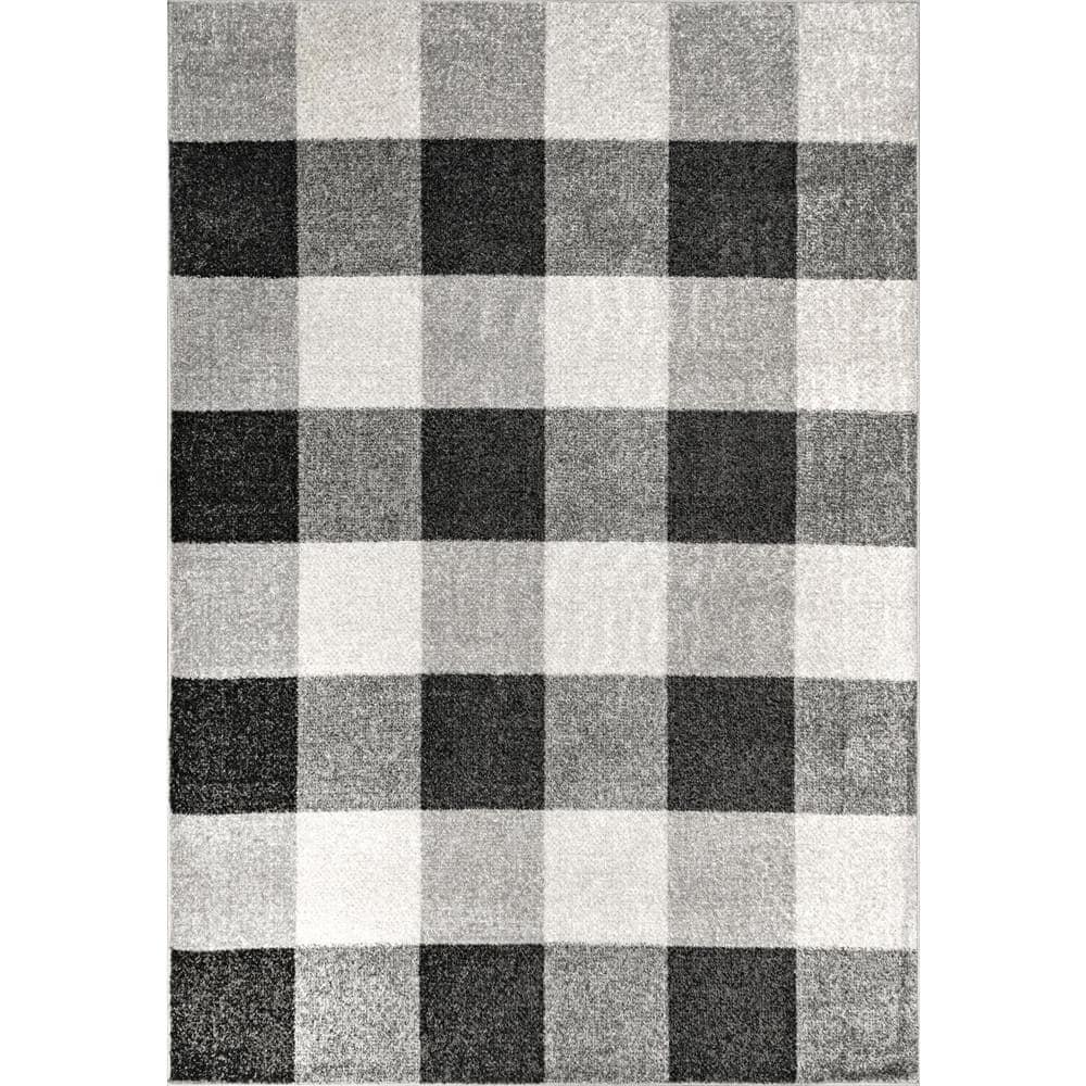Nuloom Aisha Plaid 4x6 Indoor Area Rug for Living Room Bedroom Dining Room Kitchen, Grey/Ivory