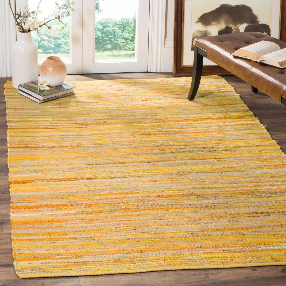 Rag Area Rug RAR130 Hand Woven Area Rug - Yellow/Multi - 4'x4' - Safavieh.