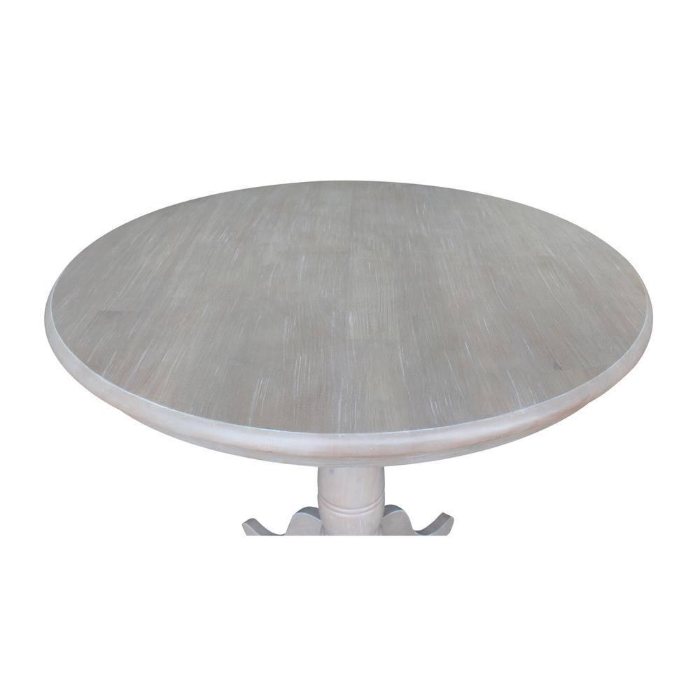 36"x36" Solid Wood Round Pedestal Dining Table Washed Gray Taupe - International Concepts: For 4, Non-Extension