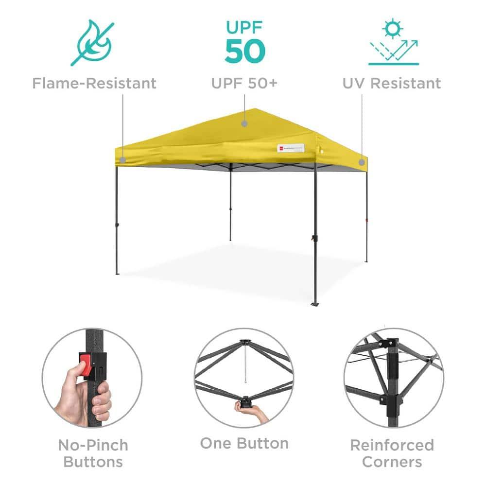 Best Choice Products 10x10ft Easy Setup Pop Up Canopy w/ 1-Button Setup, Wheeled Case, 4 Weight Bags - Yellow