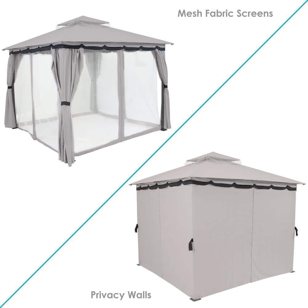 Sunnydaze Soft Top Rectangle Patio Gazebo with Screens and Privacy Walls for Backyard, Garden or Deck - Gray