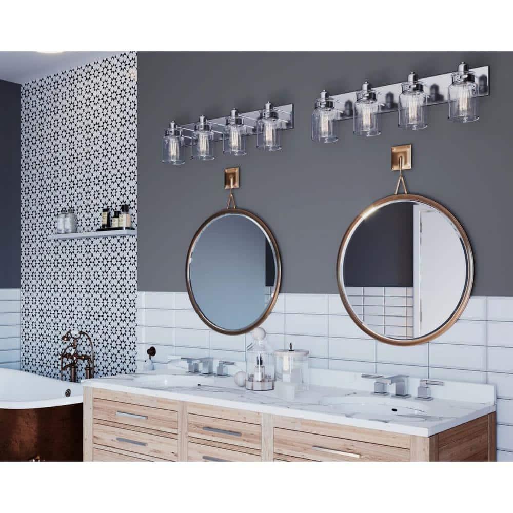 Progress Lighting Calhoun 4-Light Bath Vanity, Brushed Nickel, Clear Glass Shade