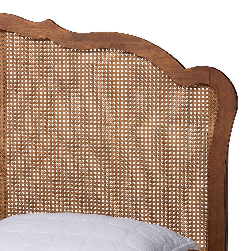Baxton Studio Queen Aithan Wood and Rattan Platform Bed Walnut Brown