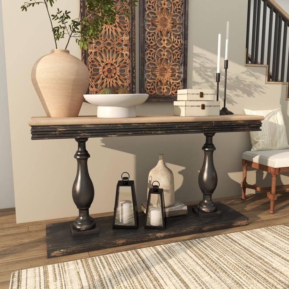 Vintage Wood Console Table Black - Olivia & May: Sturdy Foyer Table, Fixed Shelf