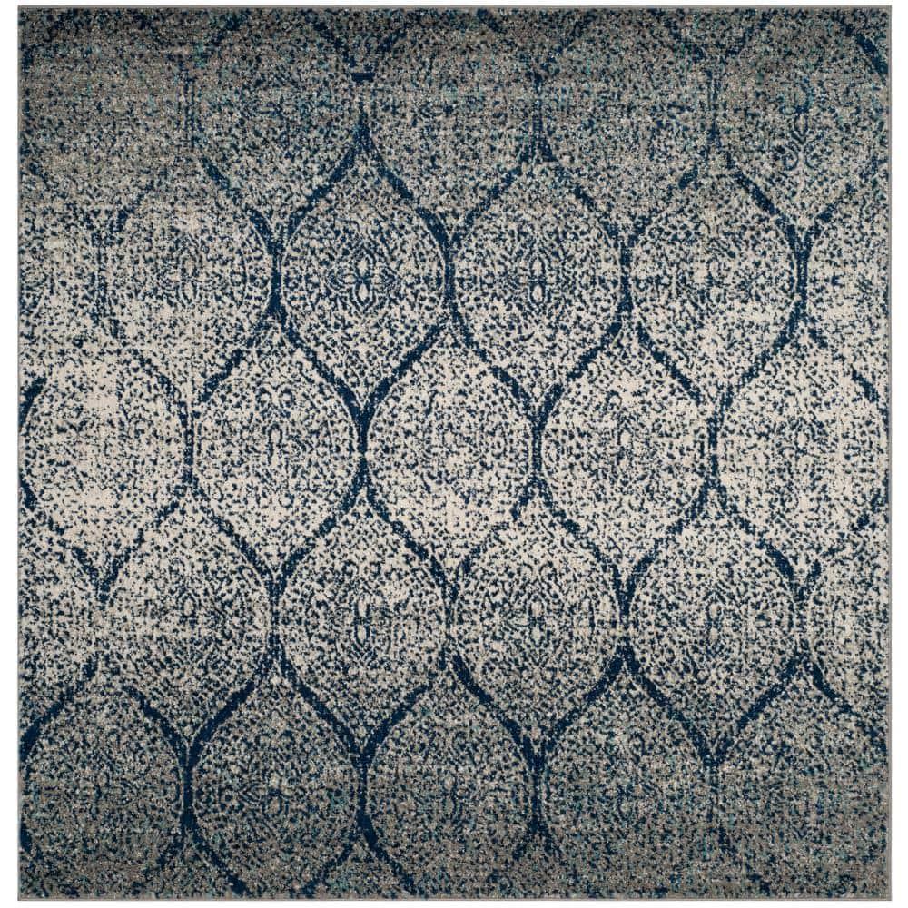 Madison MAD604 Power Loomed Indoor Area Rug - Navy/Silver - 4'x4' - Safavieh