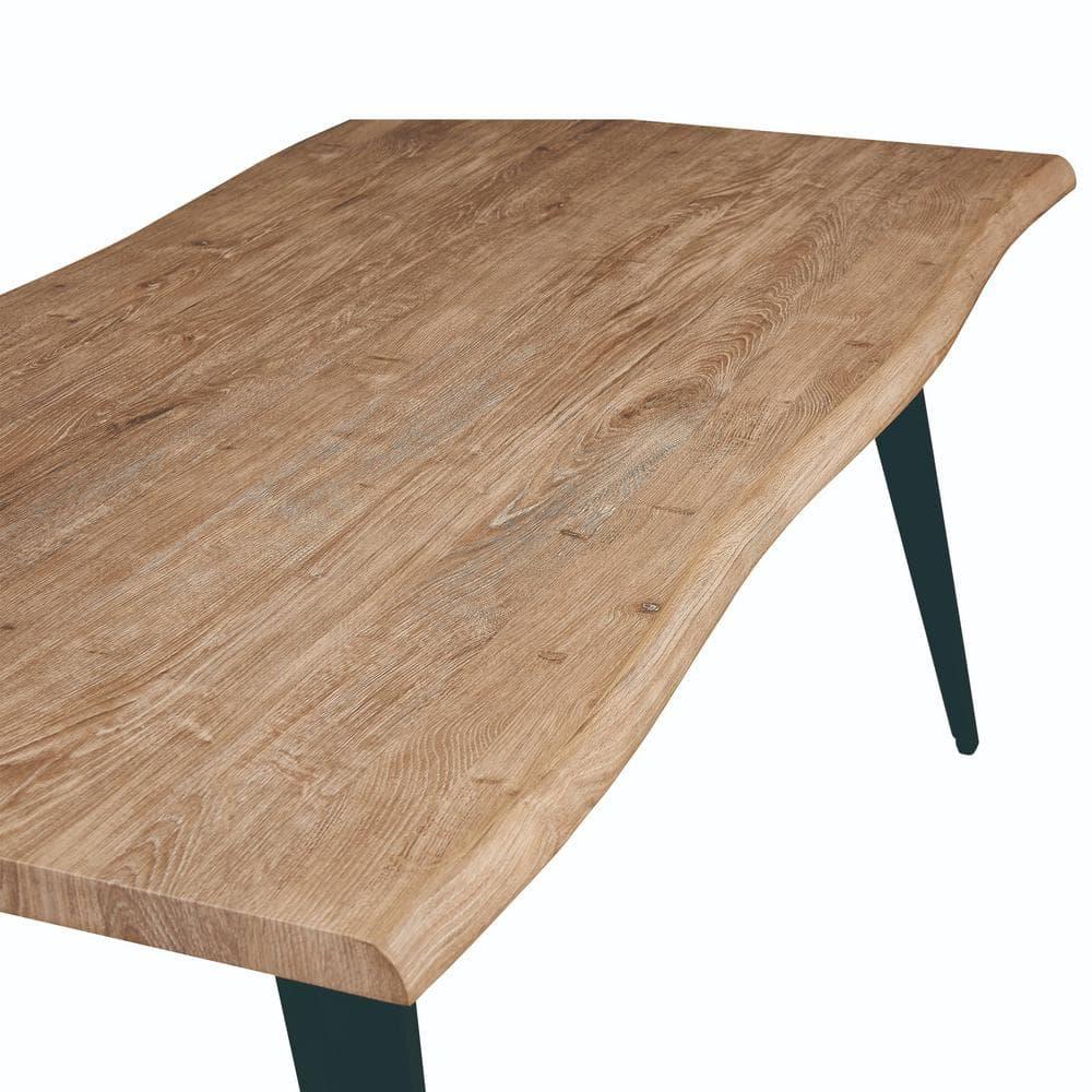 LeisureMod Ravenna Single Modern 63" Rectangular Dining Table with Wavy Edge Wood Top and Metal Legs