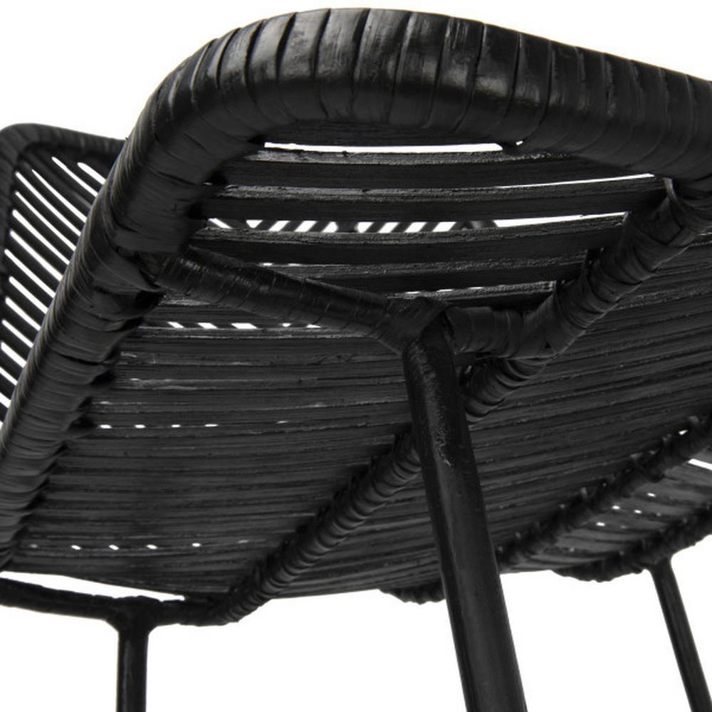Storied Home Rattan Bar Stool Black: Wrought Iron Frame, Fixed Height, Spot Clean, Adult Use