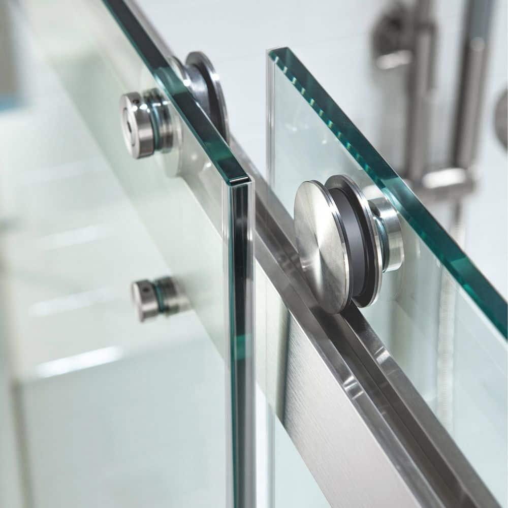 WoodBridge Frameless Single Sliding Shower Doors, 56-60" W X 62" H With 5/16" Clear Tempered Glass And Explosion-Proof Film MSDF6062-B