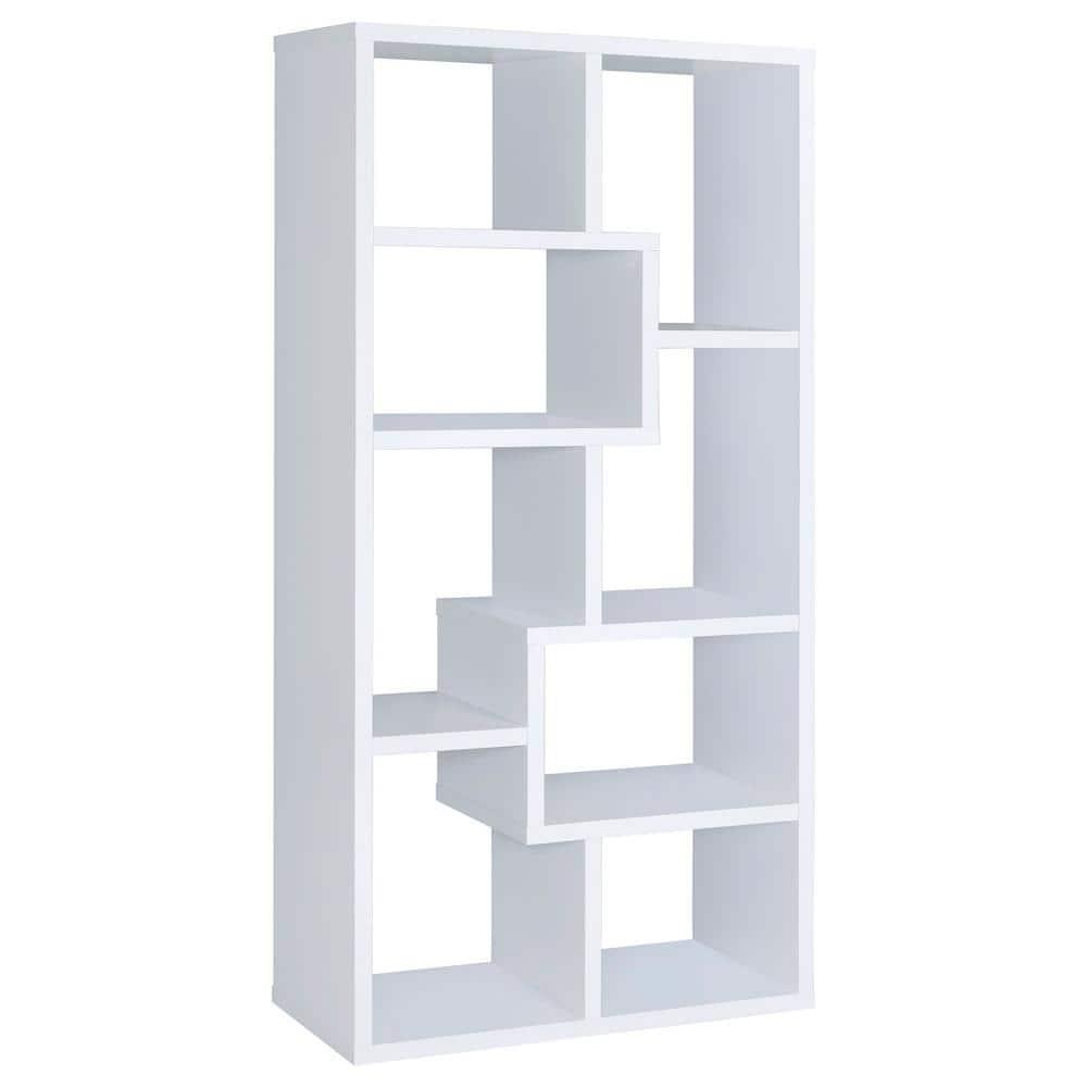 70.75" Theo 8 Shelf Bookcase White - Coaster: Laminated, Modern Style, Open Back, Fixed Shelves