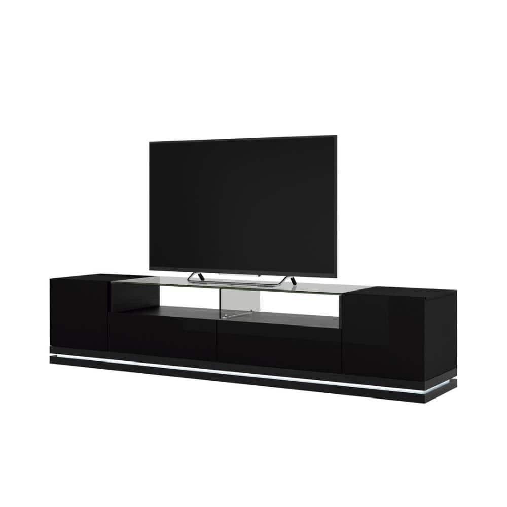 Vanderbilt Wood 85" TV Stand in Matte Black & Gloss