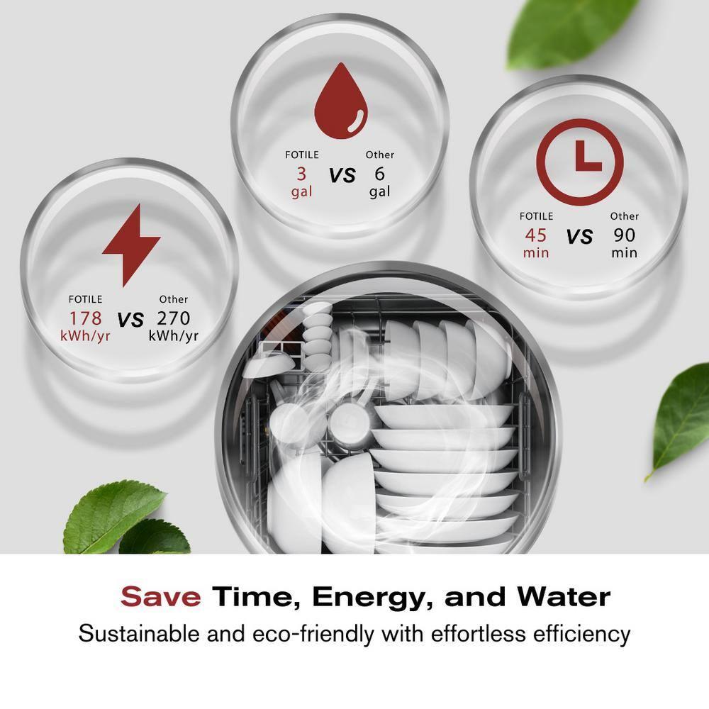 FOTILE FOTILE Right Orientation 2-In-1 In Sink Dishwasher 18-in Top Control Built-In Dishwasher, 57.8-dBA Standard Sound Level SD2F-P3