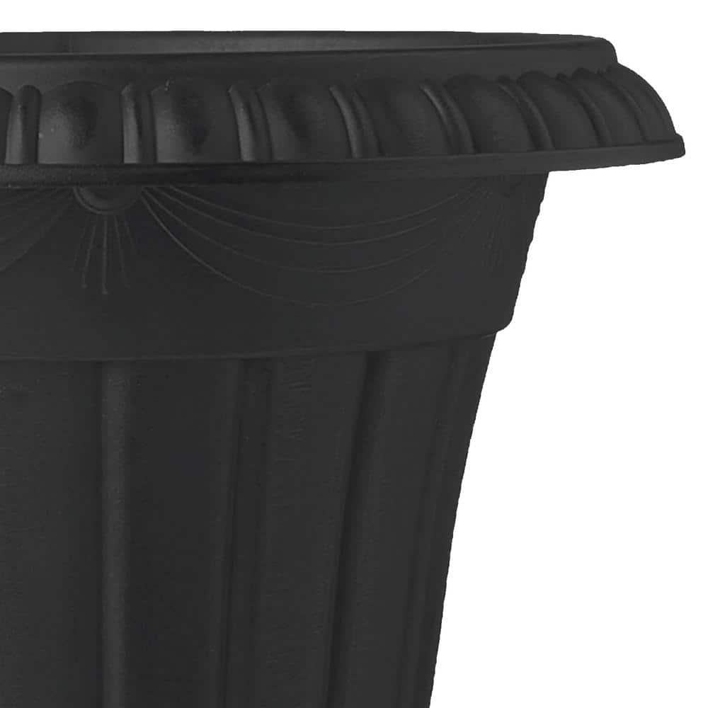 Arcadia Garden Products 16x18" Traditional Plastic Urn Planter, Black