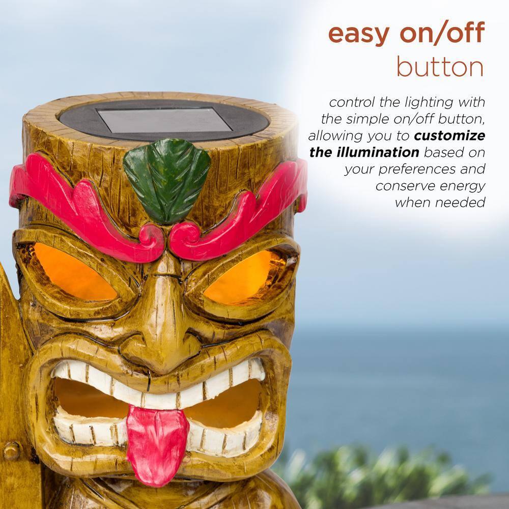 Alpine Corporation Solar Tiki with Welcome Surf Board Statuary and LED Lights