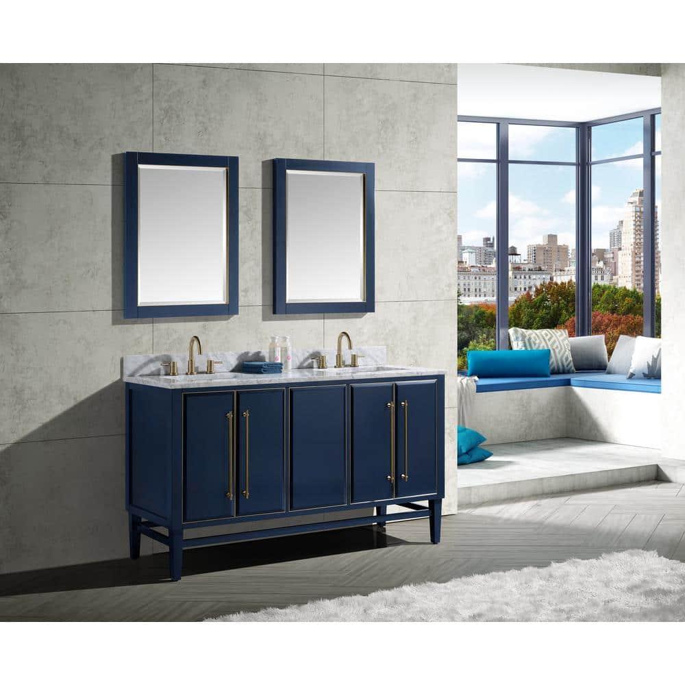 Navy Blue and Gold Double Sink Vanity with Marble Top