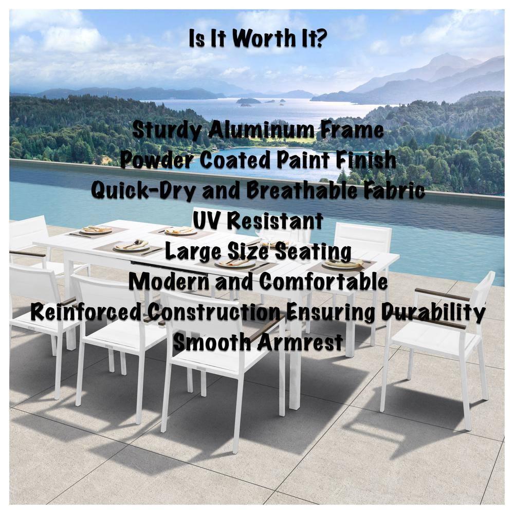 Mantona White 9-Piece Aluminum Outdoor Dining Set with Sling Set in White
