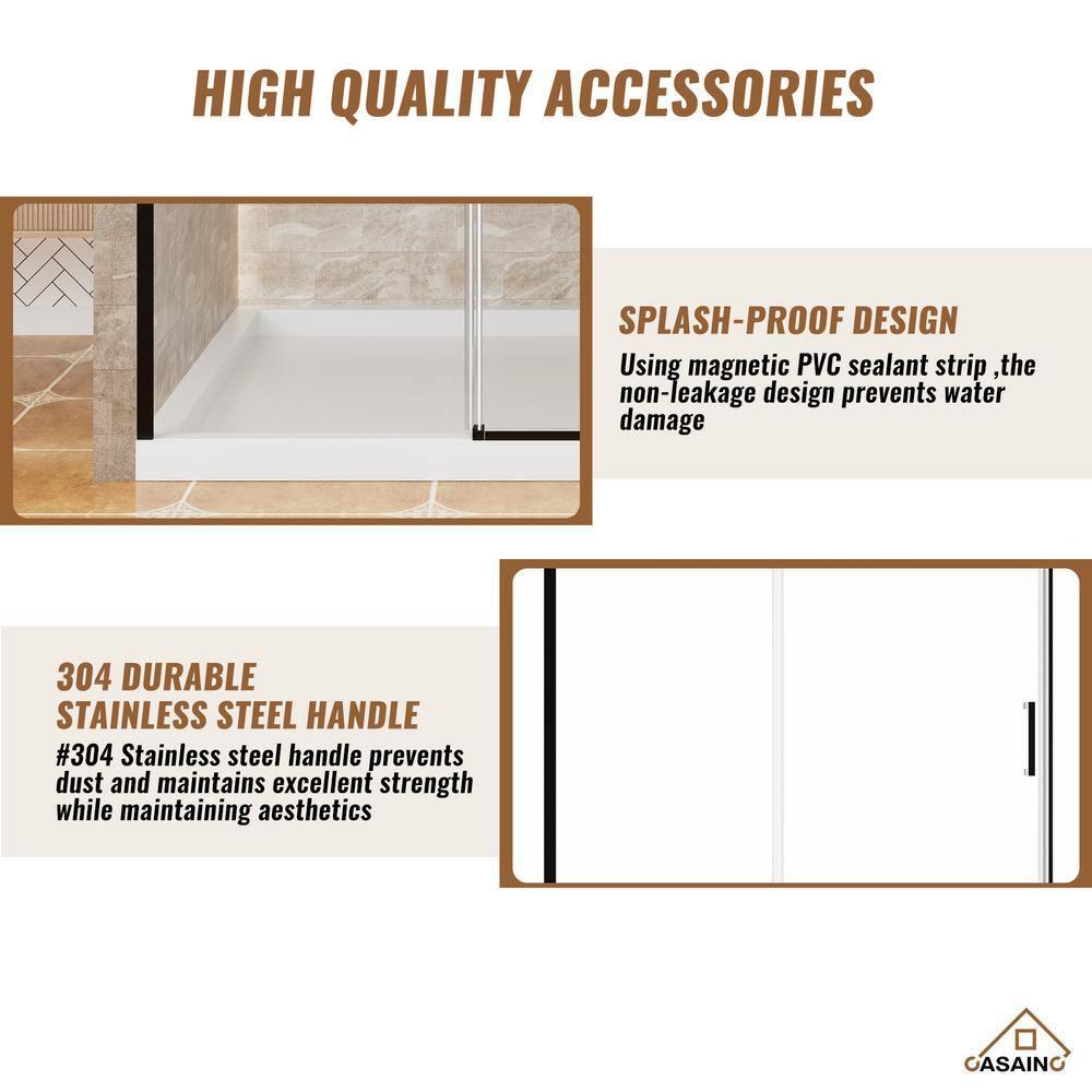 60" W x 76" H Framed Shower Door Single Sliding 10MM Tempered Glass 304 Stainless Steel Accessories
