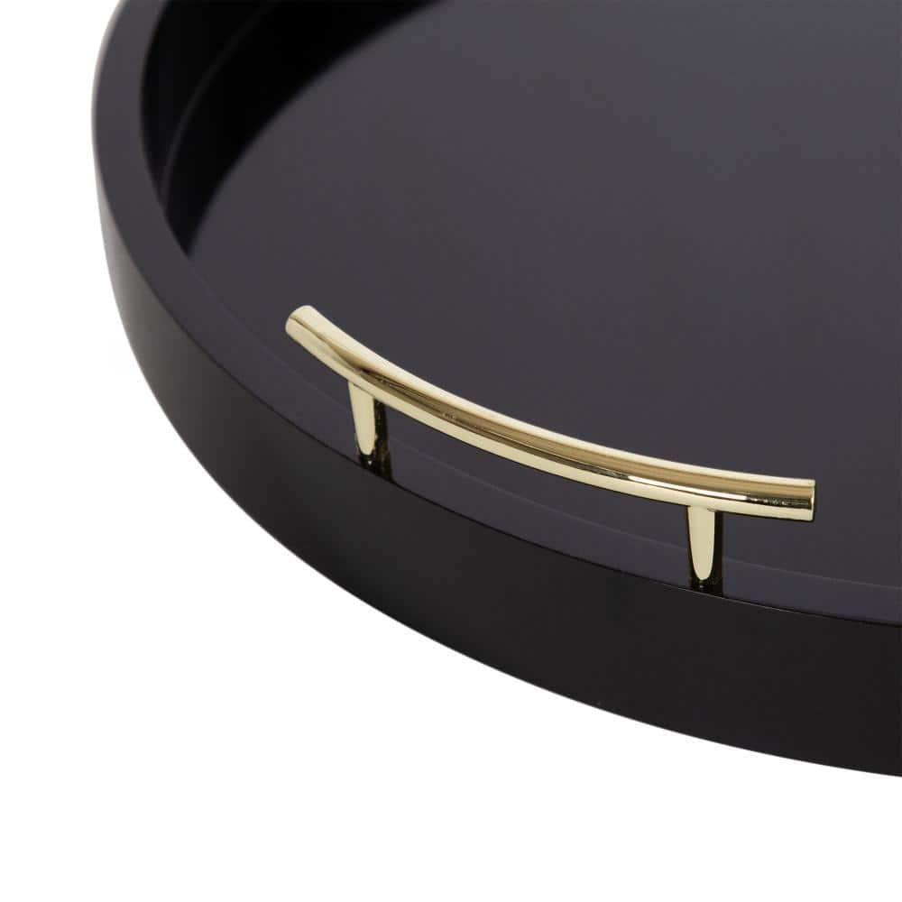 Kate and Laurel Lipton Round Decorative Tray with Metal Handles, 22" Diameter, Black