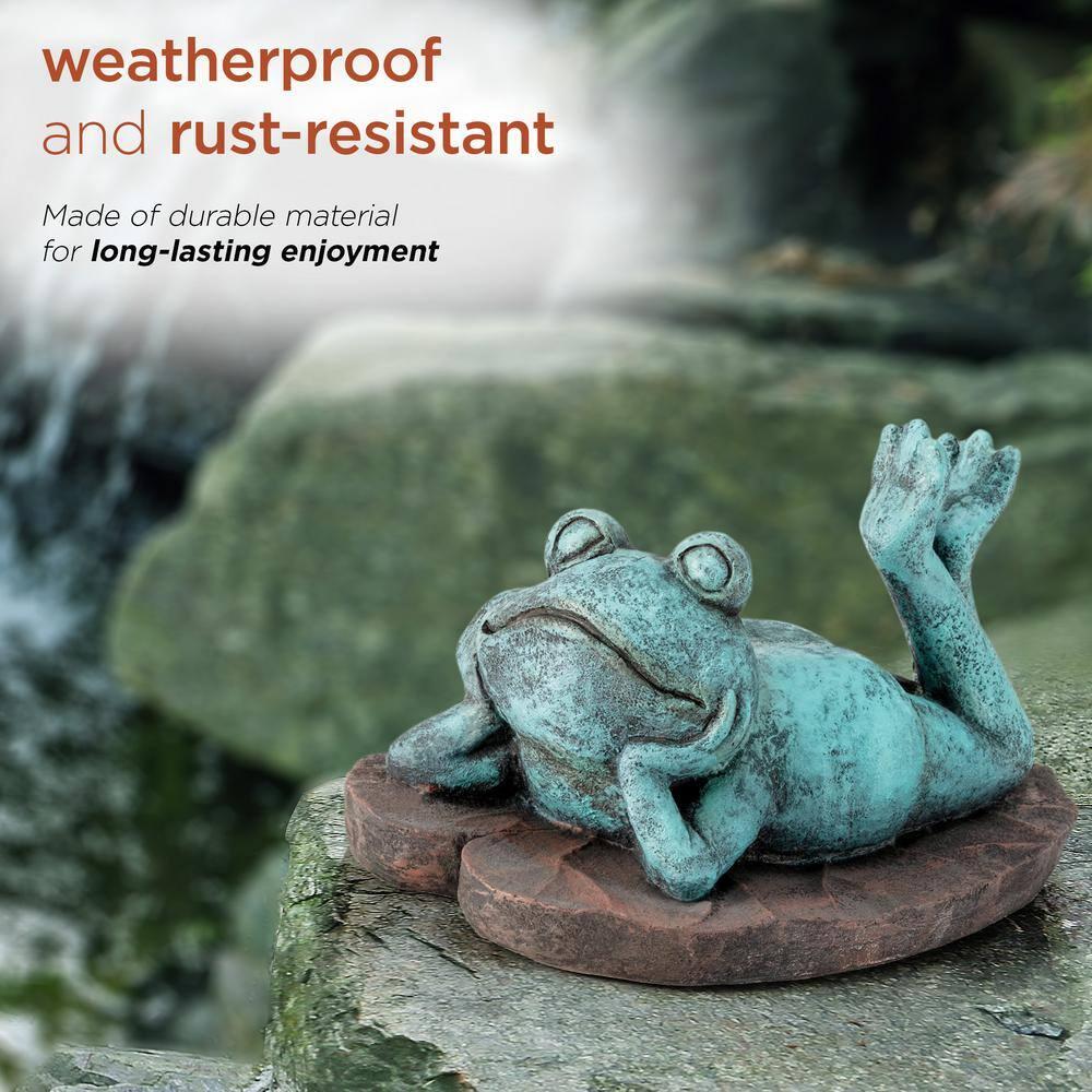 9" Magnesium Oxide Frog Laying Down Statue - Alpine Corporation: Zen Garden Decor, Outdoor Animal Sculpture