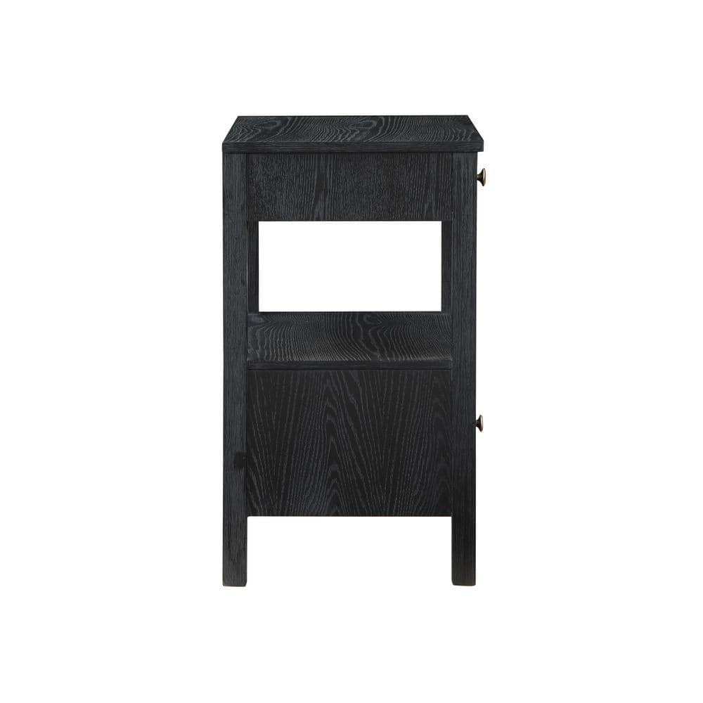 Comfort Pointe Delano Nightstand Black: 2 Drawers, Oak Veneer, Metal Glides, No Assembly Required