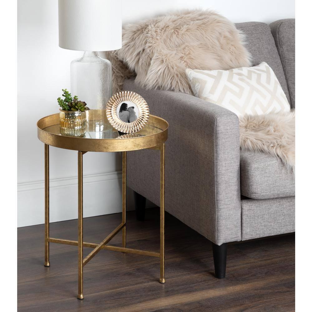Kate and Laurel Celia Round Metal Side Table, 18.25x18.25x22, Gold and Mirror